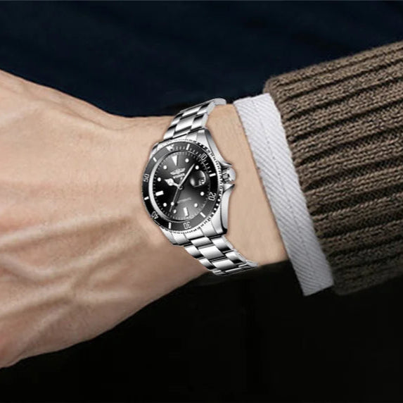 Vencedor 002 relógio mecânico automático masculino avançado à prova dwaterproof água pulseira de aço inoxidável calendário luz noturna relógio de luxo masculino