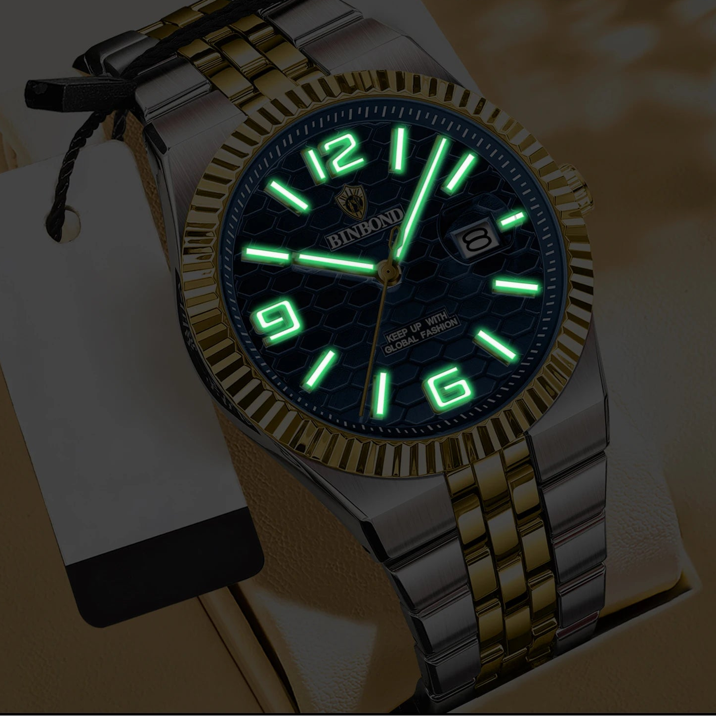 Binbond marca superior de luxo relógios quartzo masculino relógio original para homem à prova dwaterproof água luminosa data semana aço inoxidável relógio pulso masculino