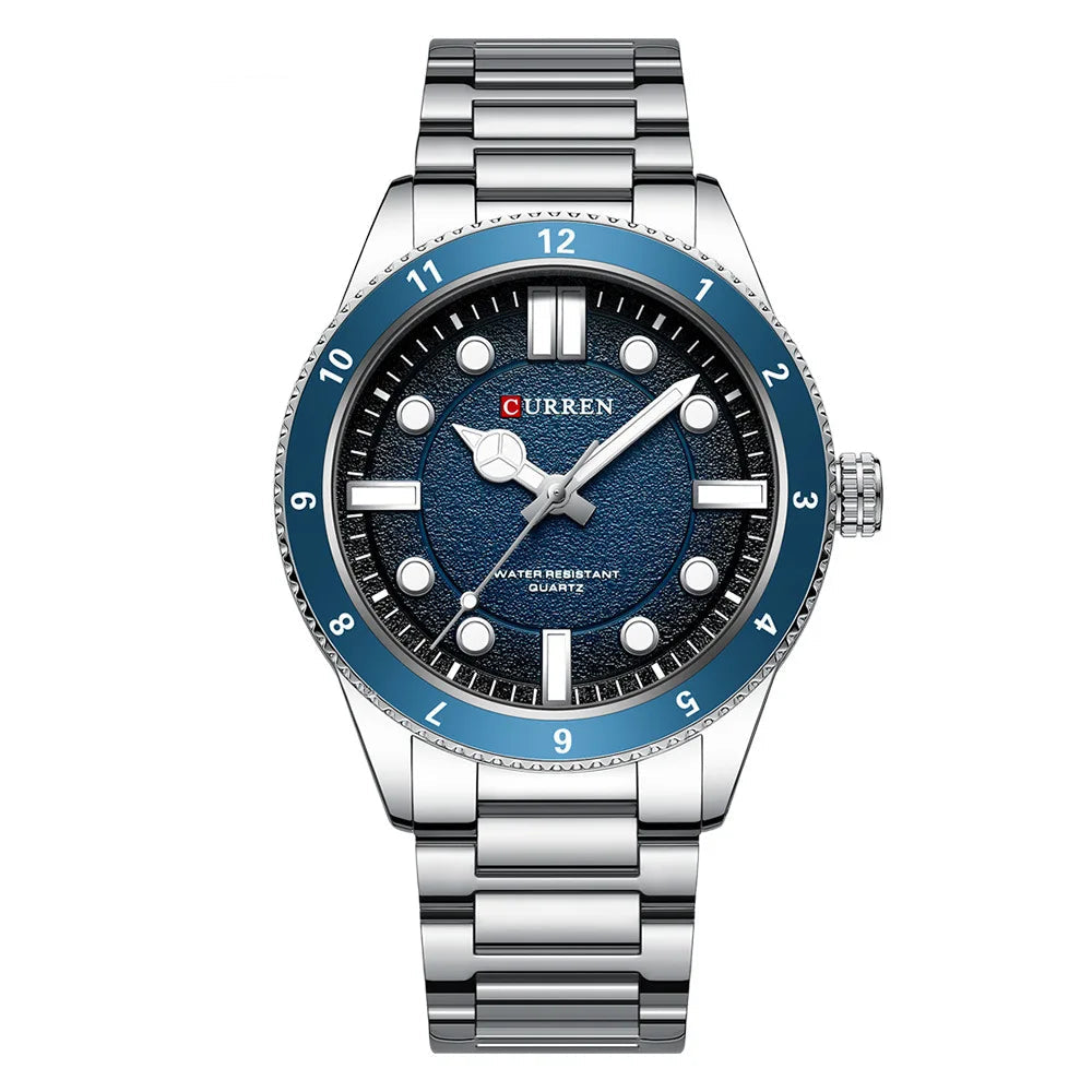 Curren 8450 relógio de quartzo masculino negócios azul verde relógio analógico display pulseira de aço inoxidável relógios de pulso para masculino