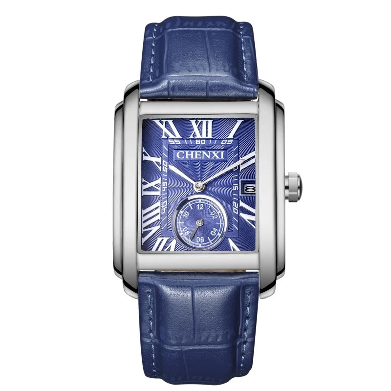 Chenxi 8216 relógios de quartzo casuais masculinos elegante mostrador quadrado pulseira de couro à prova d'água calendário simples relógio de pulso masculino de negócios