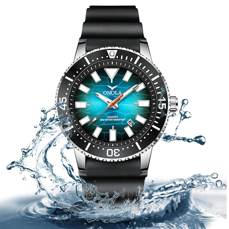 Onola 3850 cor clássica relógio de quartzo masculino genuíno à prova dwaterproof água calendário luminoso pulseira de borracha casual diário relógio masculino presentes
