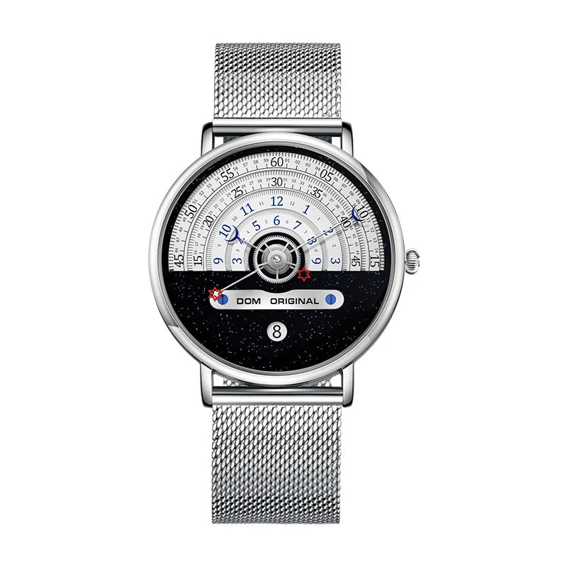 Dom 1288 relógio de quartzo masculino moda criativa à prova dwaterproof água especial lua estrela ponteiro malha relógios de pulso para relógios masculinos data presente