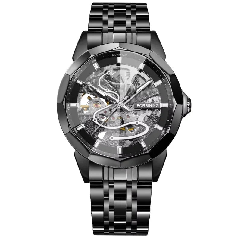Forsining 468a relógios mecânicos automáticos para homem marca elegante luminosa simples pulseira de aço relógio de negócios reloj hombre