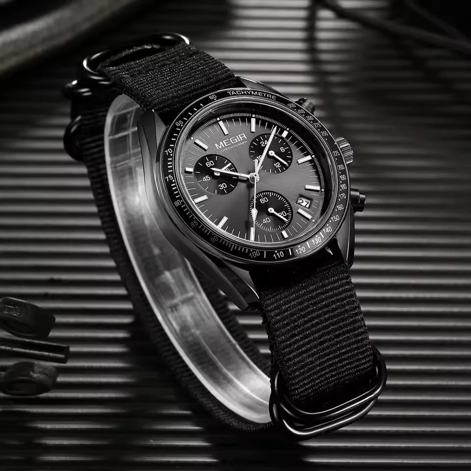 Megir 2247 relógio de quartzo de luxo masculino lona tecelagem cinta cronógrafo calendário vida à prova dwaterproof água lazer moda relógio masculino presente