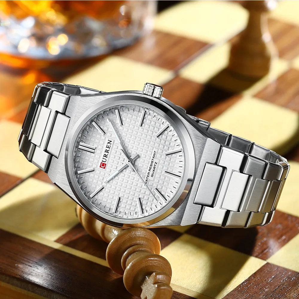 Curren 8439 clássico masculino relógio de quartzo elegante design simples à prova dwaterproof água pulseira aço inoxidável casal lazer negócios relógio pulso