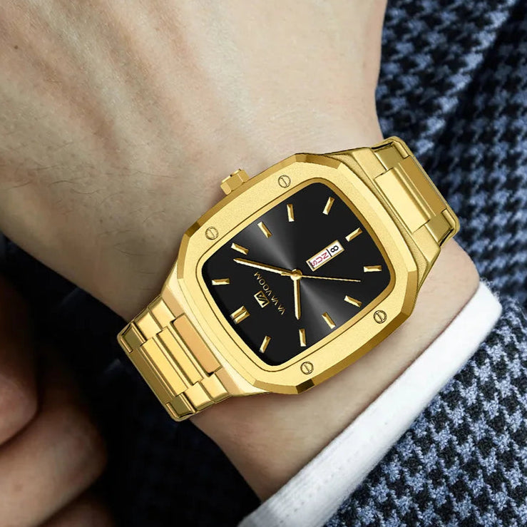 Relógio masculino high end negócios à prova dwaterproof água criativo duplo calendário tira de aço alta qualidade moda masculina relógios quartzo