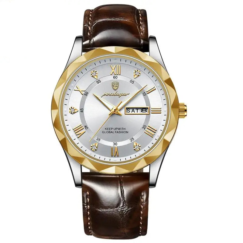 Poedagar luxo homem de negócios relógio de pulso à prova dwaterproof água luminosa data semana relógio masculino para homem relógio de quartzo couro relógios masculinos reloj