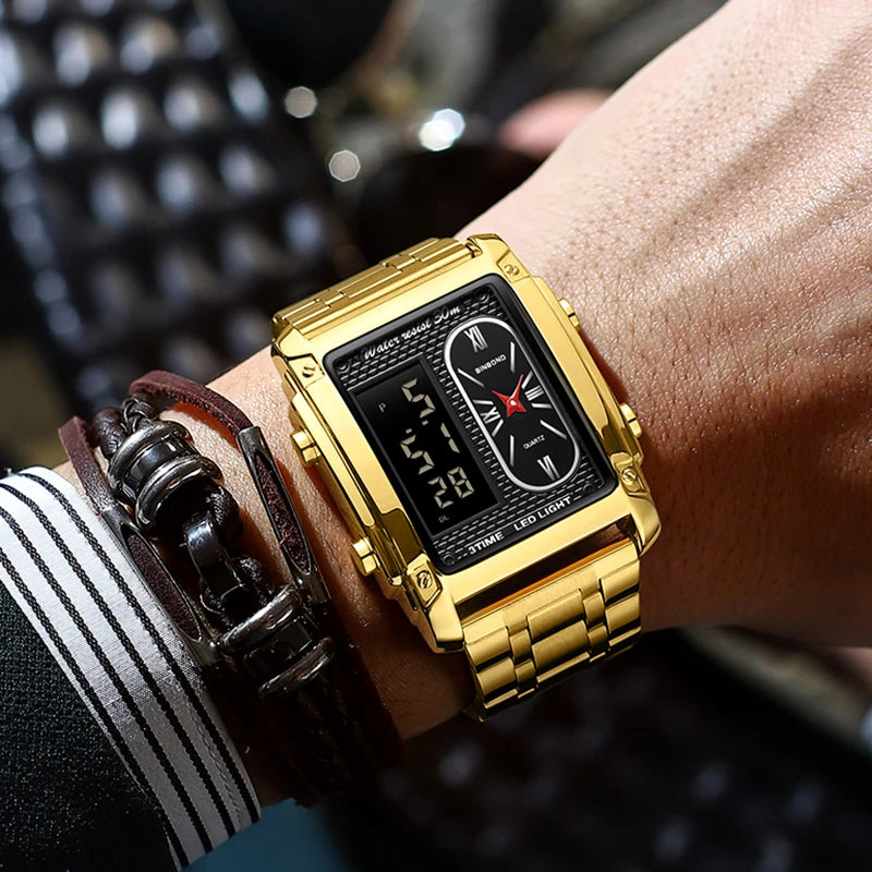 2025 nova marca de topo relógios luxo para homens moda quartzo relógio pulso quadrado ouro aço inoxidável relógio negócios relogio masculino