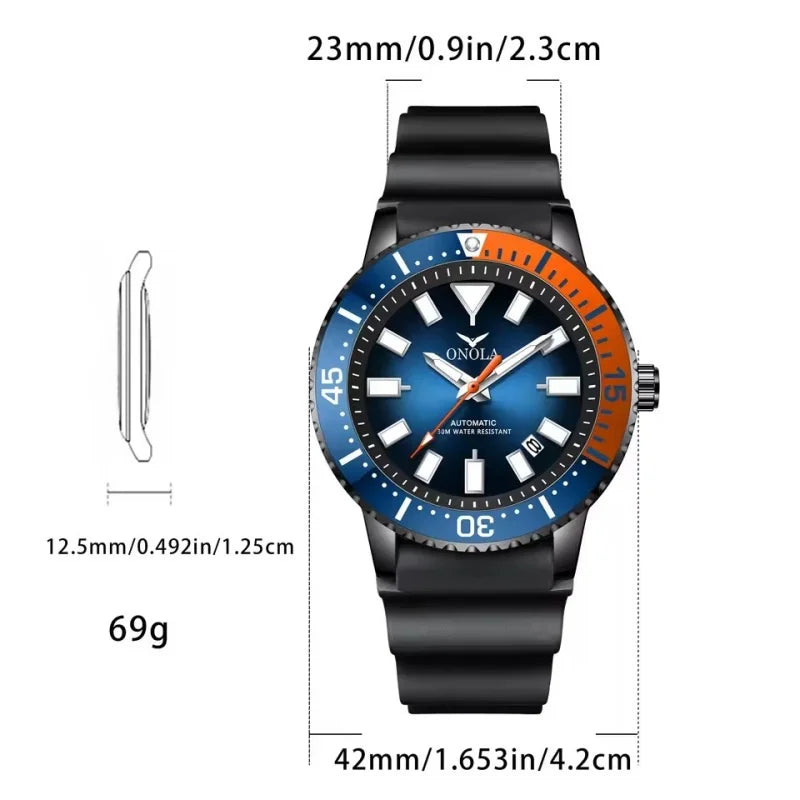 Onola 3850 cor clássica relógio de quartzo masculino genuíno à prova dwaterproof água calendário luminoso pulseira de borracha casual diário relógio masculino presentes