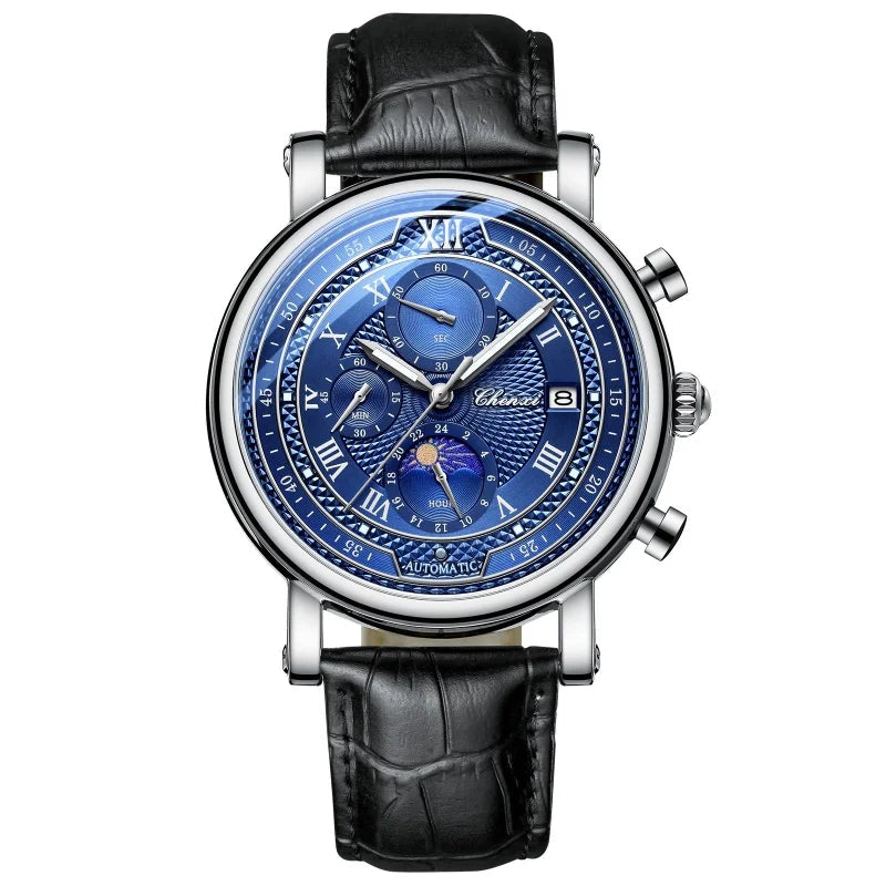 CHENXI-Relógio de quartzo de couro 976 masculino, fase da lua, cronógrafo luminoso, relógio de pulso comercial, relógio de pulso comercial