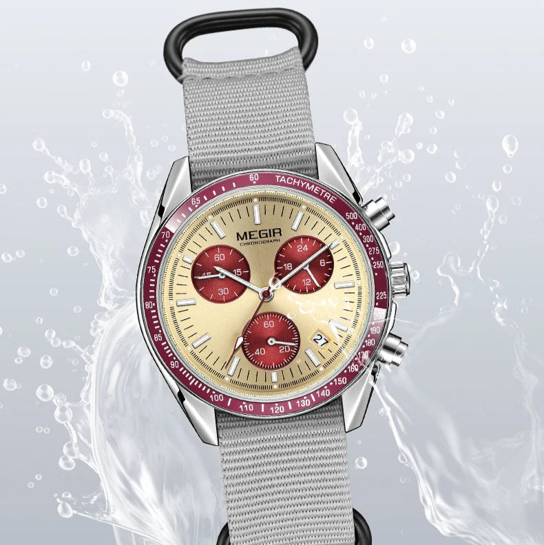 Megir 2247 relógio de quartzo de luxo masculino lona tecelagem cinta cronógrafo calendário vida à prova dwaterproof água lazer moda relógio masculino presente