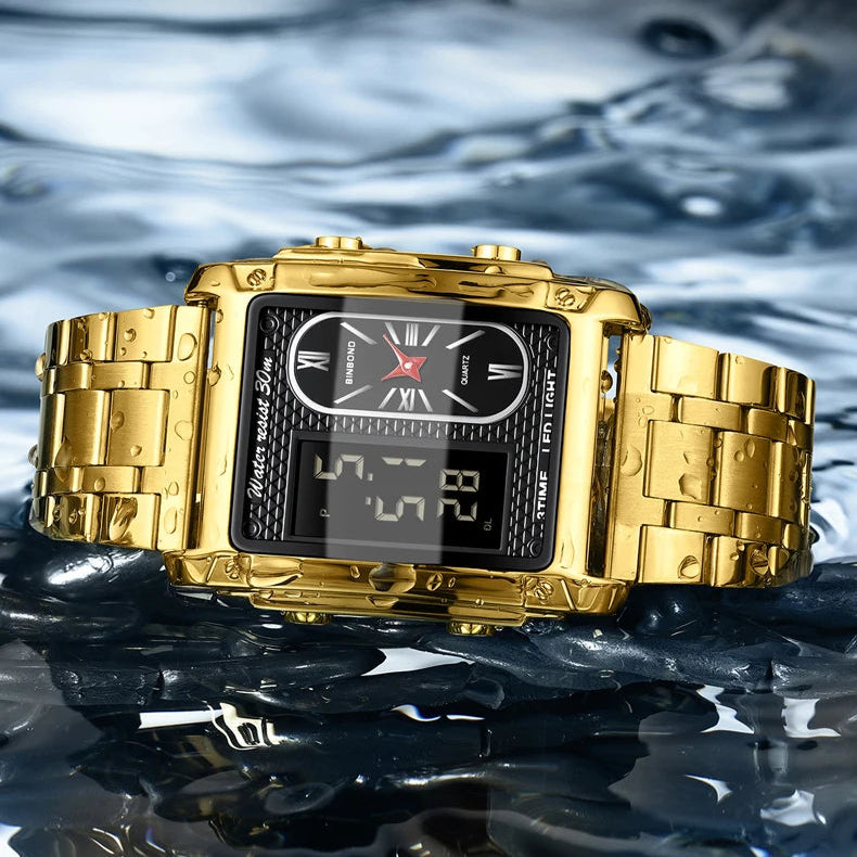 2025 nova marca de topo relógios luxo para homens moda quartzo relógio pulso quadrado ouro aço inoxidável relógio negócios relogio masculino