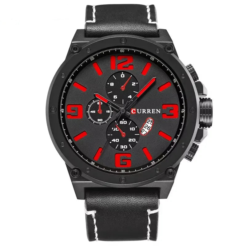 Curren 8230 clássico masculino casual moda relógio de quartzo preto grande mostrador à prova dwaterproof água cinta calendário relógio esportivo reloj hombre