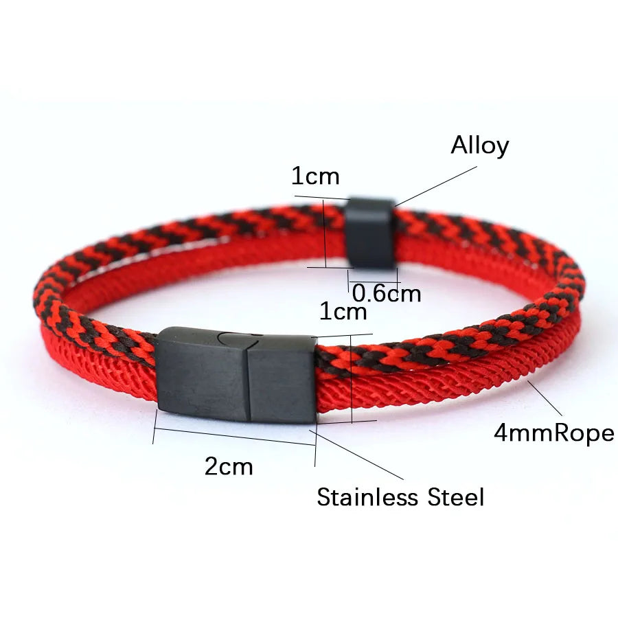 New Stylish Paracord Bracelet Men Stainless Steel Magnet Buckle Bicolor Thread Bangle Outdoor Riding Nautical Wrap Braslet Homme