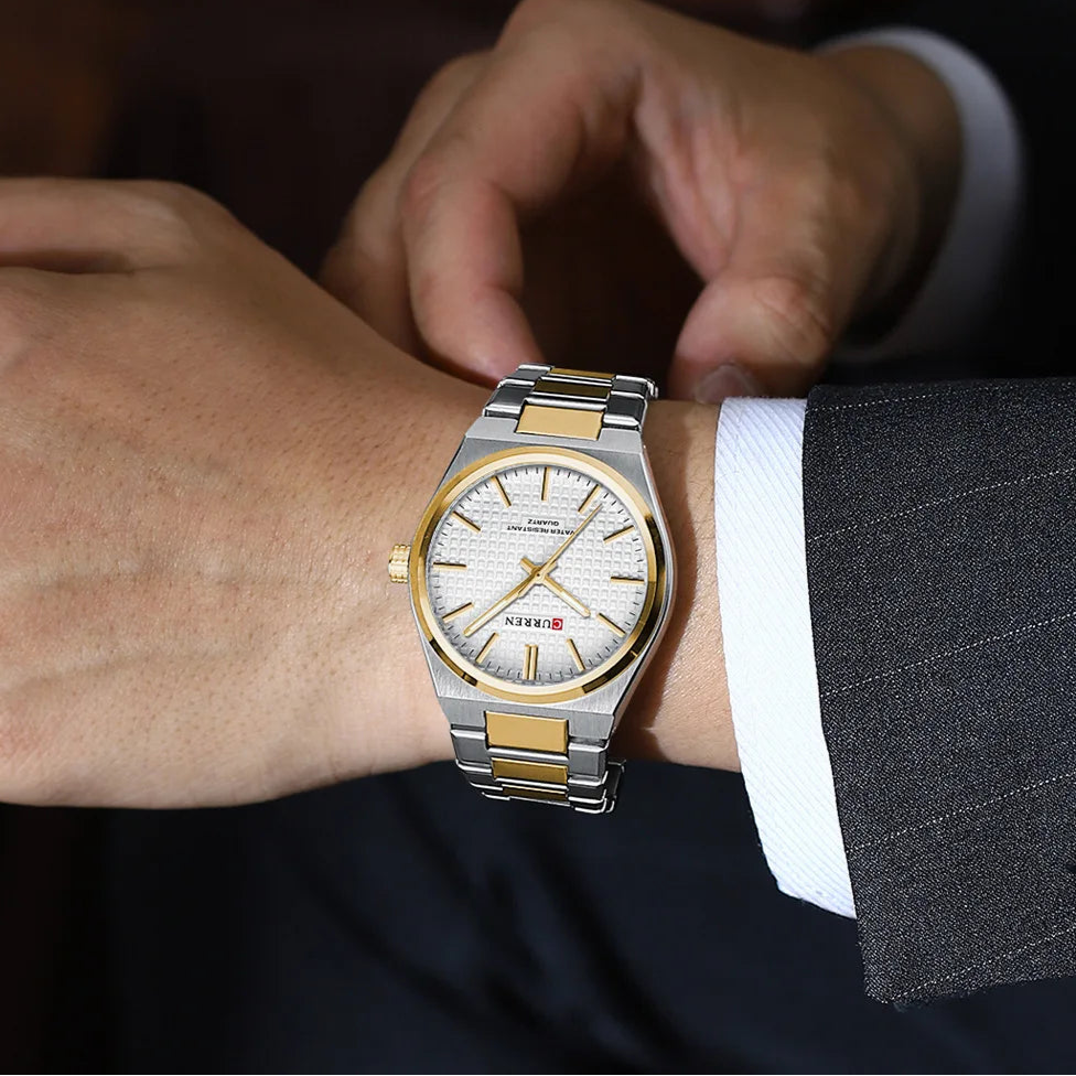 CURREN 8439 Casal Relógio de Quartzo Prateado Ouro Lazer Simples Negócios Pulseira de Aço Inoxidável Relógio de Pulso para Homens