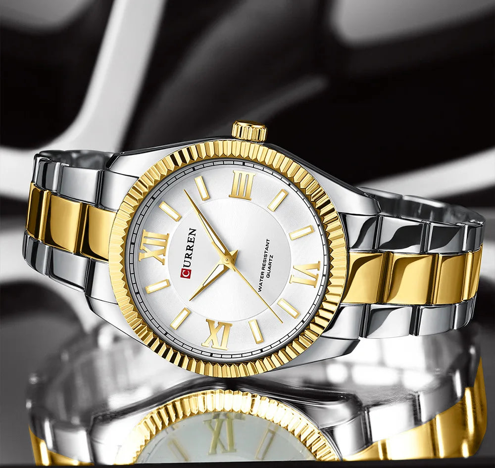 CURREN 8453 Relógios de quartzo masculinos moda elegante simples relógio branco pulseira de aço inoxidável relógio de pulso para presente masculino
