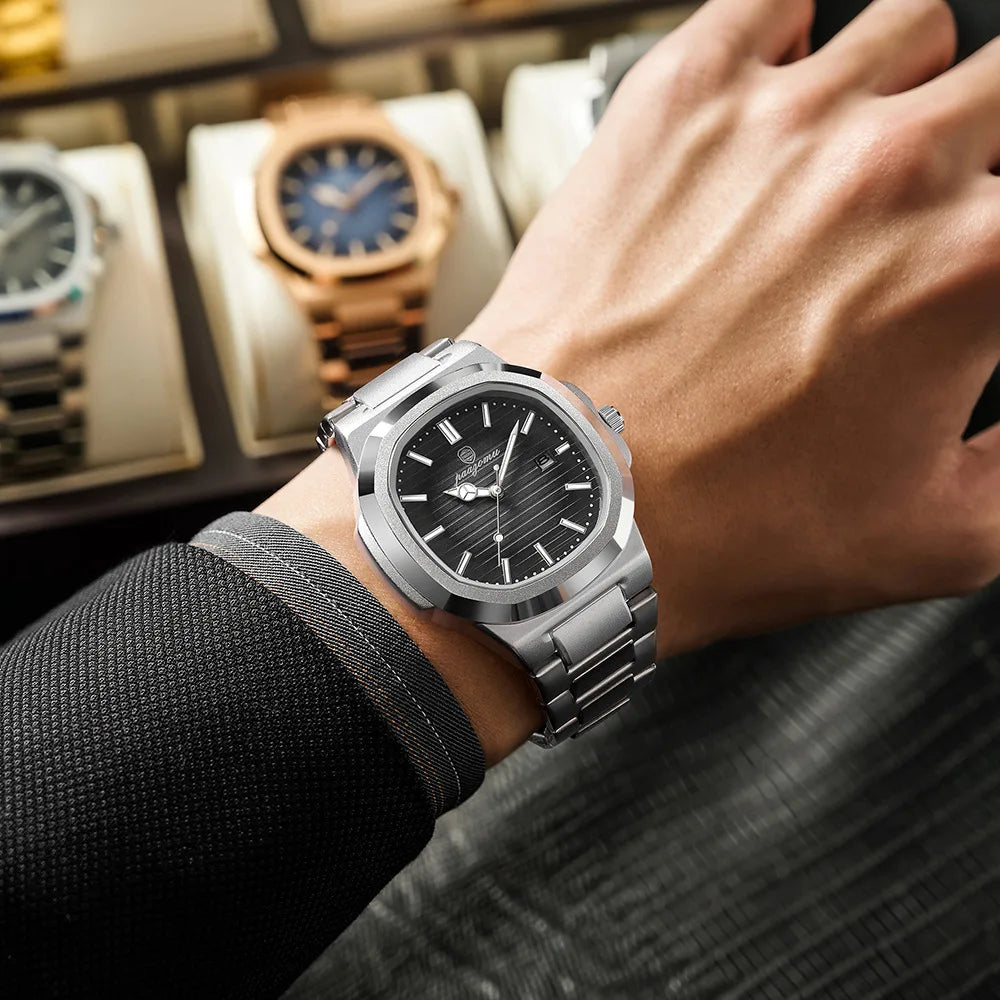Paazomu luxo homem relógio de pulso à prova dwaterproof água luminosa cronógrafo relógio para homem aço inoxidável relógios quartzo reloj hombre
