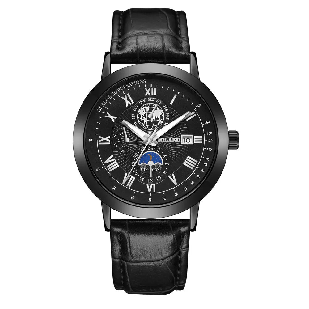 UTHAI H150 Relógio de quartzo masculino Roman Earth Design Calendário Relógio Banda de couro preto para meninos Estudante Luz Relógios de moda de luxo