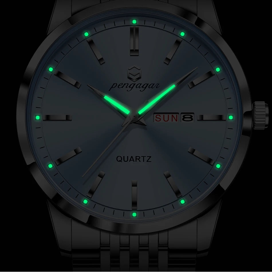 PENGAGAR Relógio de luxo para homem à prova d'água luminosa data semana relógio masculino de aço inoxidável casual relógios de quartzo masculino + caixa