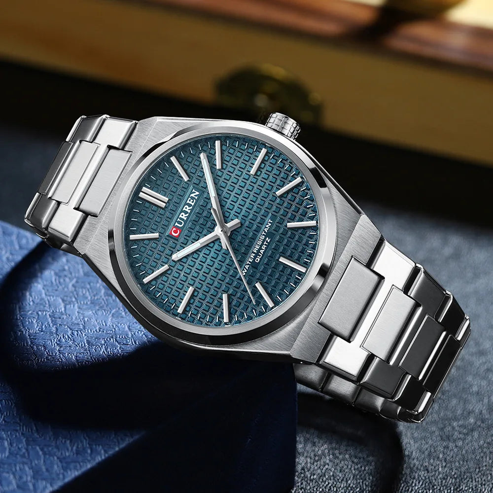 CURREN 8439 Casal Relógio de Quartzo Prateado Ouro Lazer Simples Negócios Pulseira de Aço Inoxidável Relógio de Pulso para Homens