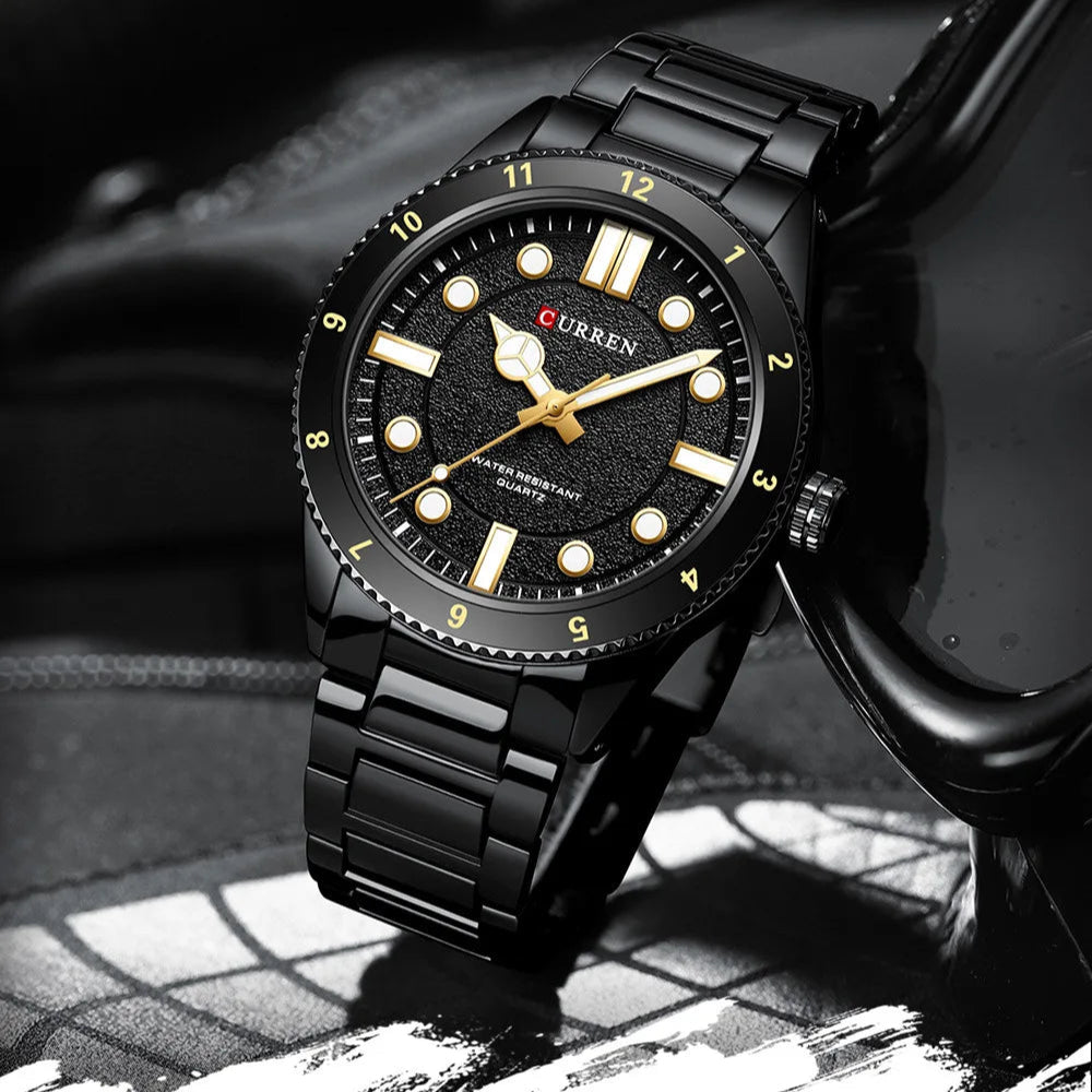 Curren 8450 relógio de quartzo masculino negócios azul verde relógio analógico display pulseira de aço inoxidável relógios de pulso para masculino