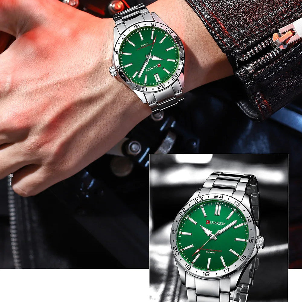 Curren 8452 relógio de quartzo masculino simples moda lazer relógio de negócios preto prateado pulseira de aço inoxidável relógio de pulso para masculino