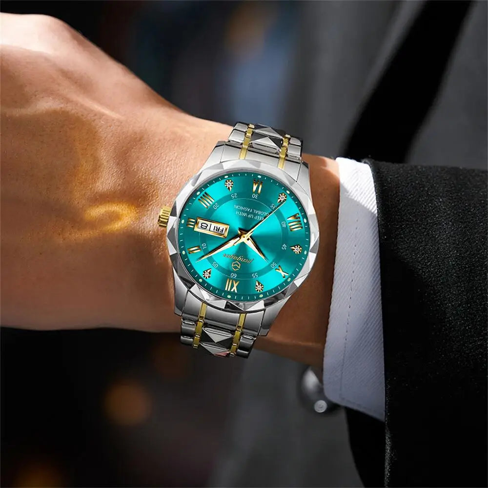 Fábrica atacado nova moda masculina relógio à prova dwaterproof água luminosa semana data esportes homem relógio de pulso aço inoxidável relógios quartzo reloj