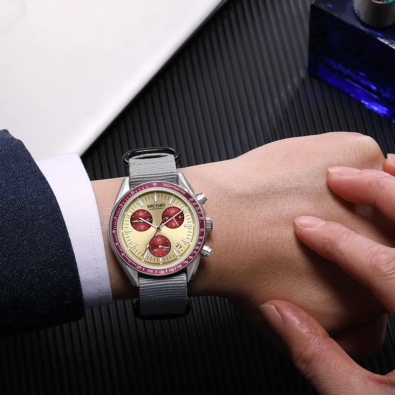 Megir 2247 relógio de quartzo de luxo masculino lona tecelagem cinta cronógrafo calendário vida à prova dwaterproof água lazer moda relógio masculino presente