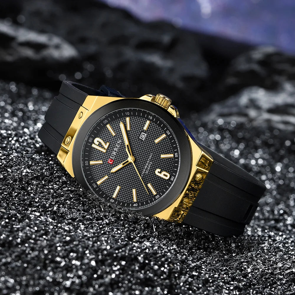 Curren 8467 relógio esportivo masculino de quartzo, pulseira de silicone, calendário à prova d'água, relógios de moda para homens, relógio de pulso casual luminoso masculino