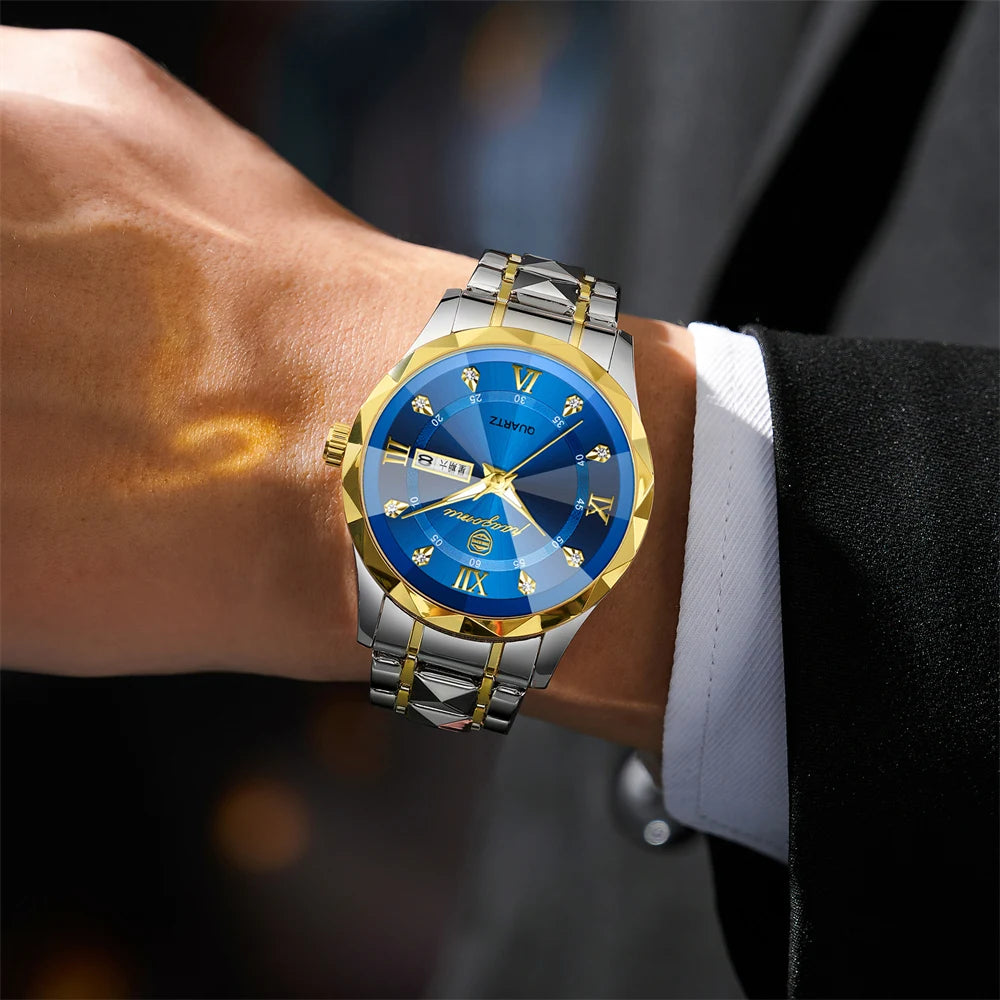 Paazomu relógios masculinos de luxo negócios marca superior homem relógio de pulso à prova dwaterproof água luminosa data semana quartzo relógio masculino alta qualidade + caixa