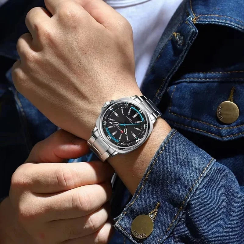 Curren 8455 relógio de pulso de quartzo masculino simples negócios moda tira de aço inoxidável relógio à prova dwaterproof água presente masculino relógio casual