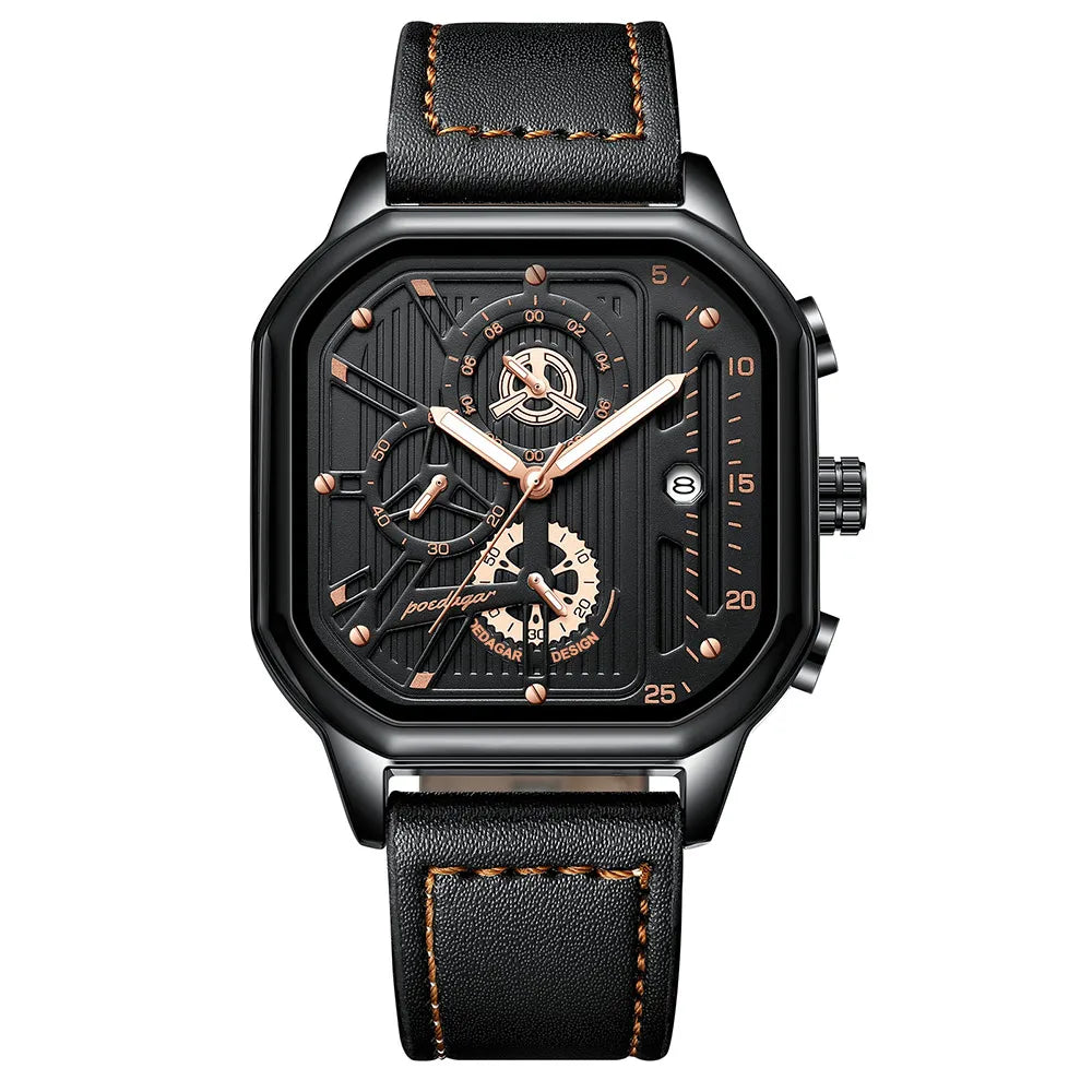 Poedagar homem relógio de pulso moda luminosa à prova dwaterproof água cronógrafo data relógio masculino quadrado aço inoxidável quartzo relógios masculinos reloj