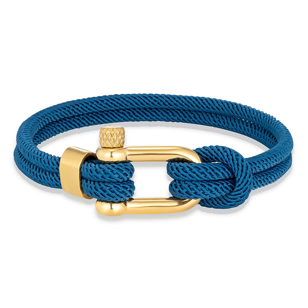 MKENDN Gold Color Stainless Steel Shackle Bracelet Simple Double Strand Nautical Rope Bracelets for Men Women Handmade Jewelry
