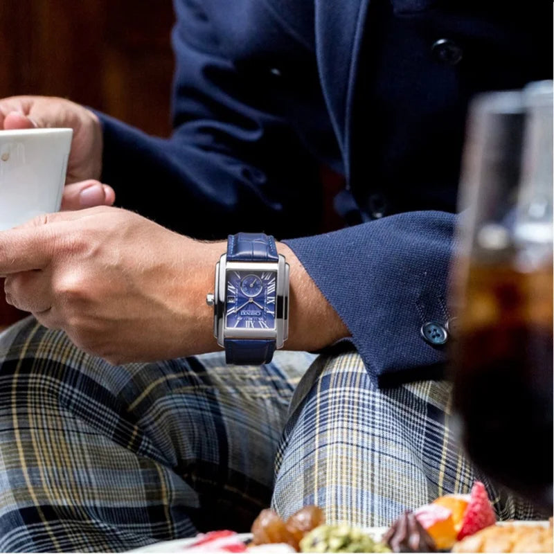 Chenxi 8216 relógios de quartzo casuais masculinos elegante mostrador quadrado pulseira de couro à prova d'água calendário simples relógio de pulso masculino de negócios