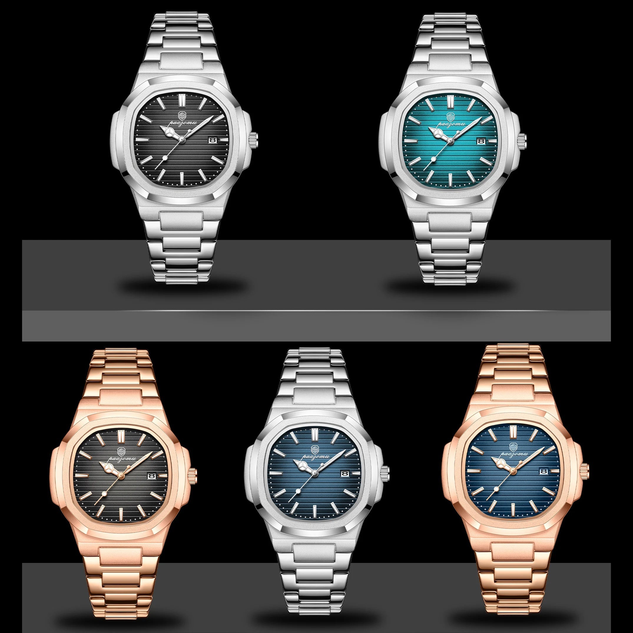 Moda masculina relógios de negócios aço inoxidável quartzo relógio de pulso calendário data masculino casual esportes relógio luminoso