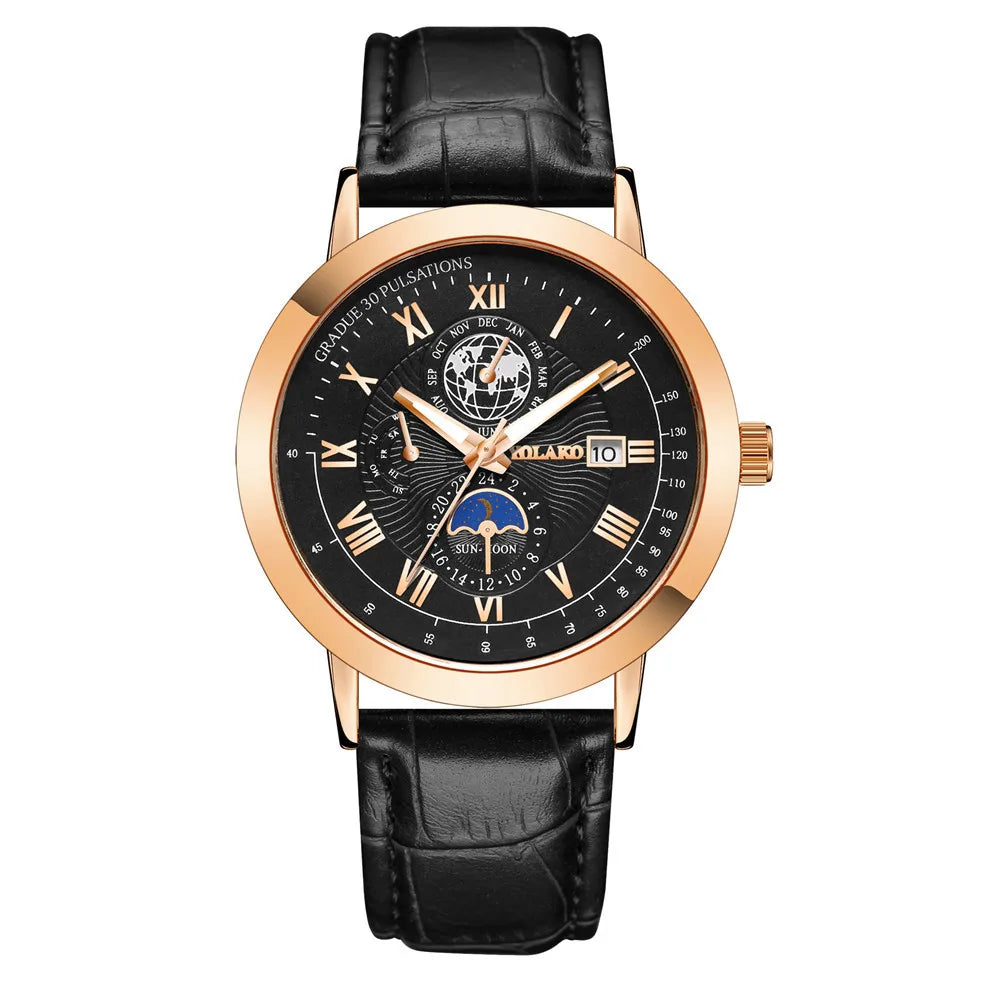UTHAI H150 Relógio de quartzo masculino Roman Earth Design Calendário Relógio Banda de couro preto para meninos Estudante Luz Relógios de moda de luxo