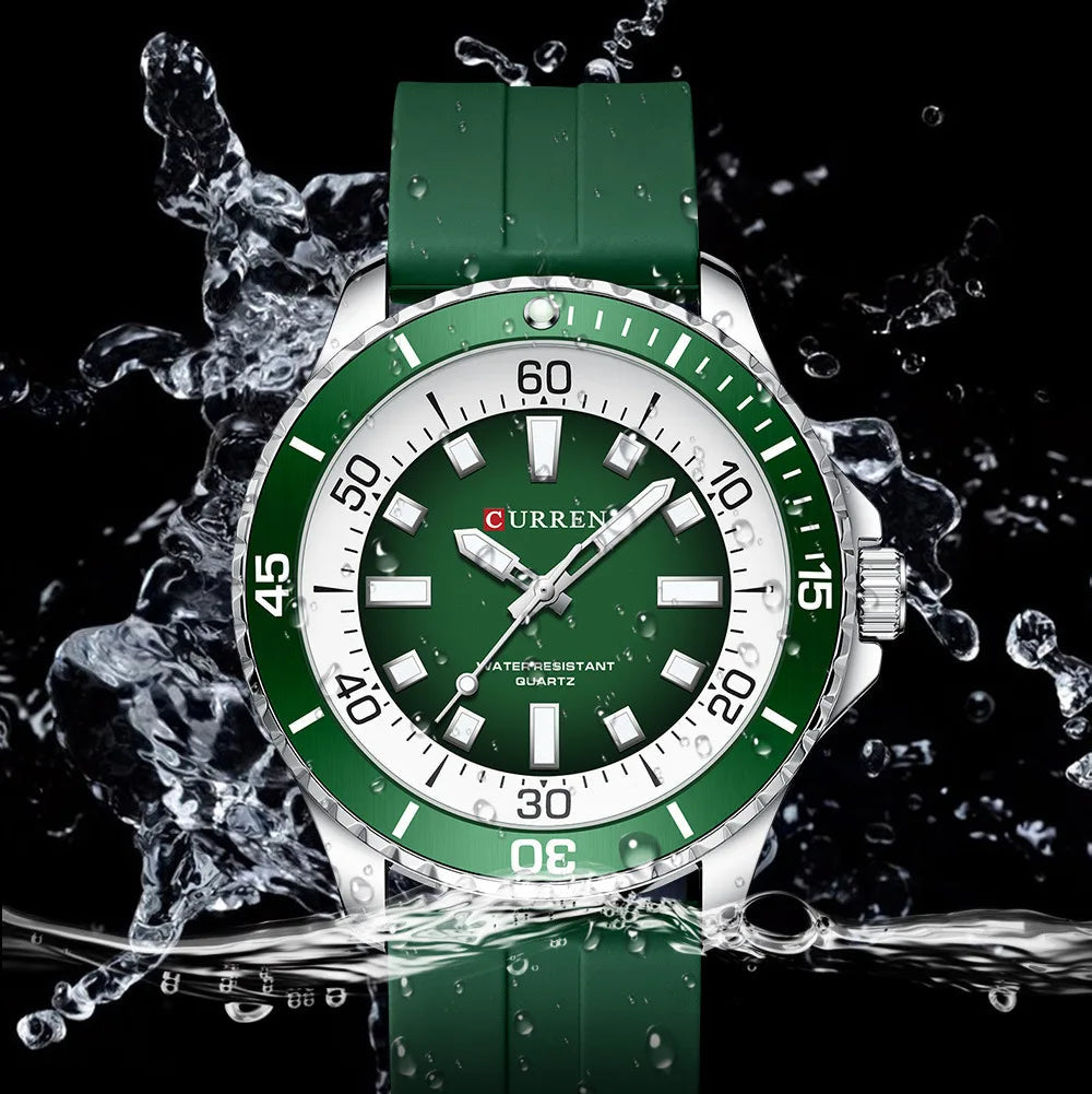 Curren 8448 moda masculina relógio de quartzo ao ar livre grande mostrador luminoso à prova dwaterproof água pulseira silicone esporte relógio pulso reloj hombre