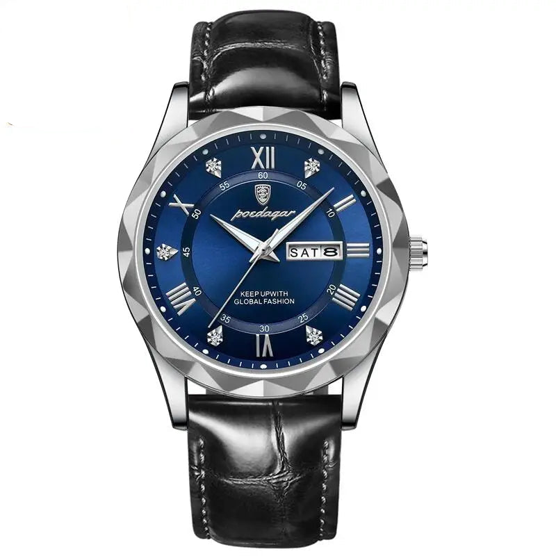 Poedagar luxo homem de negócios relógio de pulso à prova dwaterproof água luminosa data semana relógio masculino para homem relógio de quartzo couro relógios masculinos reloj