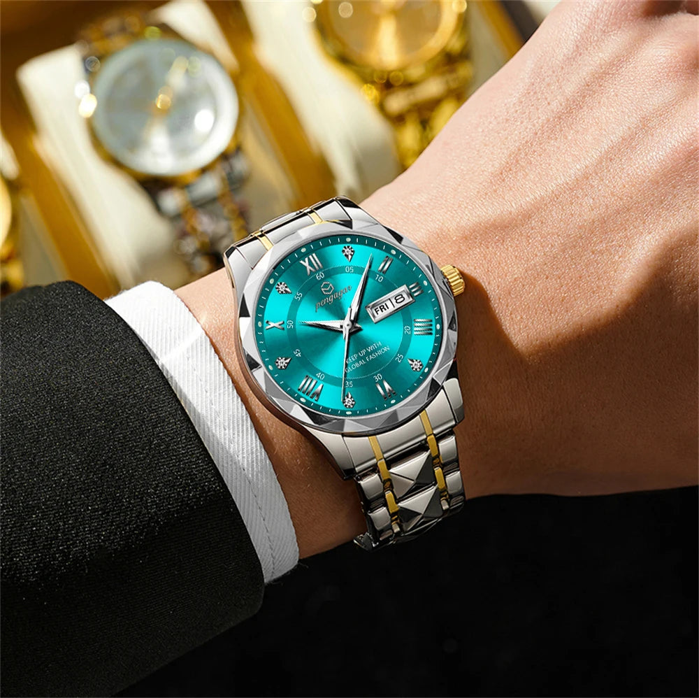 Fábrica atacado nova moda masculina relógio à prova dwaterproof água luminosa semana data esportes homem relógio de pulso aço inoxidável relógios quartzo reloj