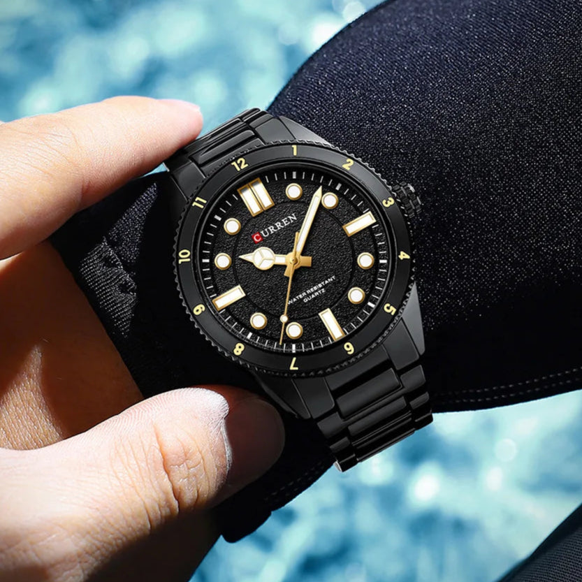 CURREN 8450 Relógios de quartzo masculinos à prova d'água pulseira de aço inoxidável moda esportiva luminosa homem de negócios simples relógio de pulso casual