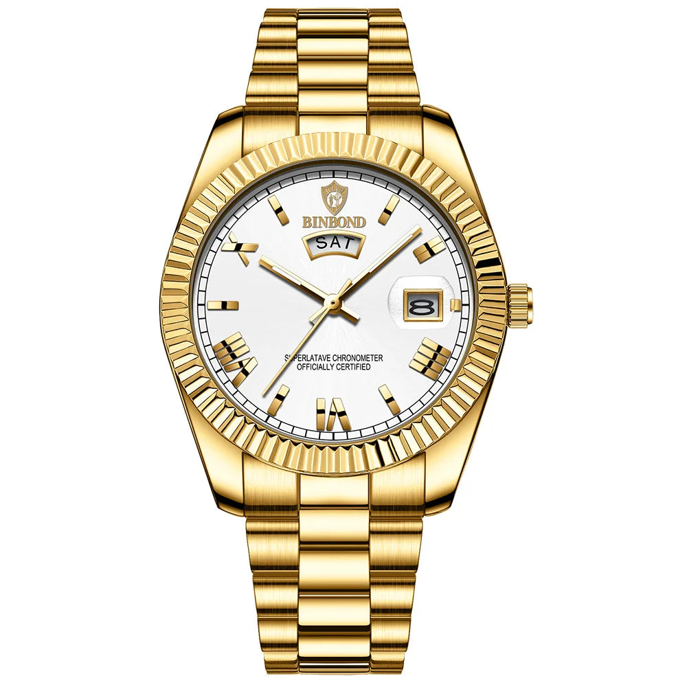2025 novo relógio de luxo para homem à prova dwaterproof água luminosa data semana aço inoxidável relógio masculino casual quartzo relógios masculino + caixa