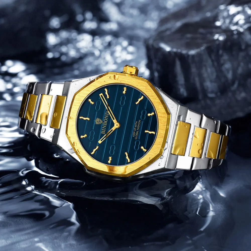 Homens de negócios relógio retro tira de aço ouro ultra-fino versátil luz luxo high-end à prova dwaterproof água moda masculina relógios de quartzo