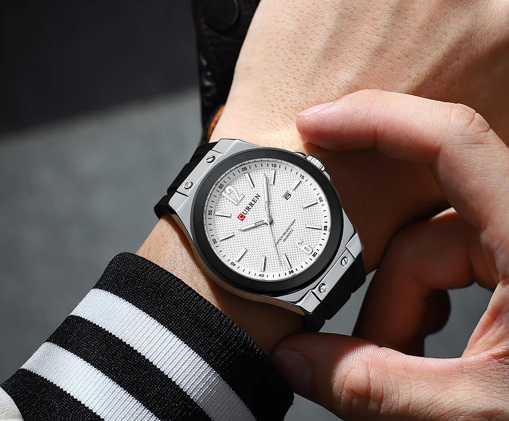 Curren 8467 relógio esportivo masculino de quartzo, pulseira de silicone, calendário à prova d'água, relógios de moda para homens, relógio de pulso casual luminoso masculino