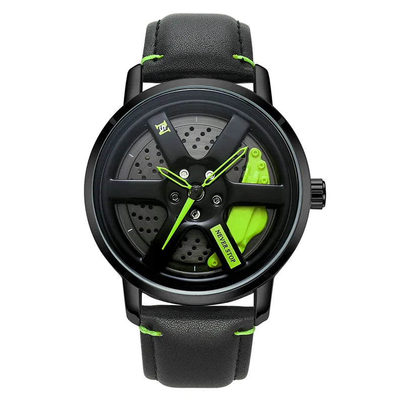 UTHAI L98 Marca Relógio Masculino Moda Esportes Personalidade Car Hub 360 °   Relógio de pulso masculino de quartzo de couro à prova d'água com rotação