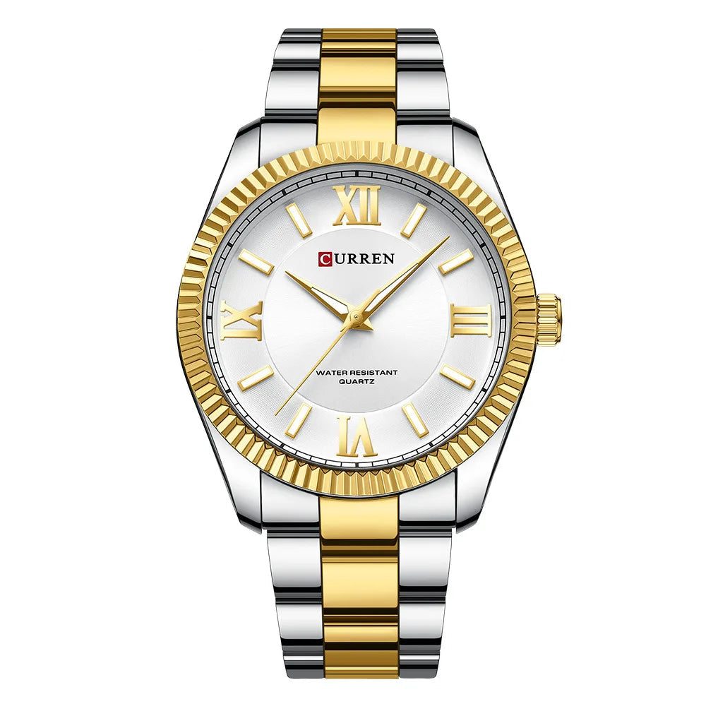 CURREN 8453 Relógios de quartzo masculinos moda elegante simples relógio branco pulseira de aço inoxidável relógio de pulso para presente masculino