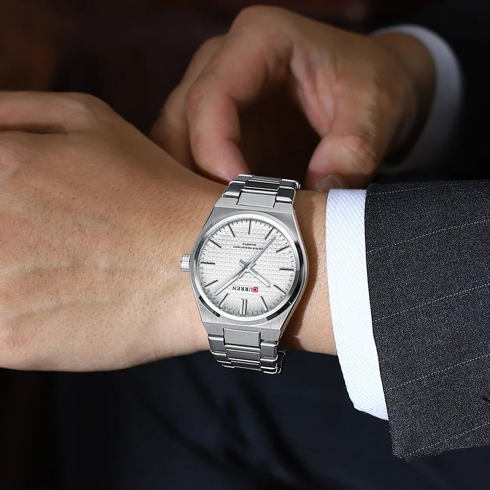 Curren 8439 clássico masculino relógio de quartzo elegante design simples à prova dwaterproof água pulseira aço inoxidável casal lazer negócios relógio pulso