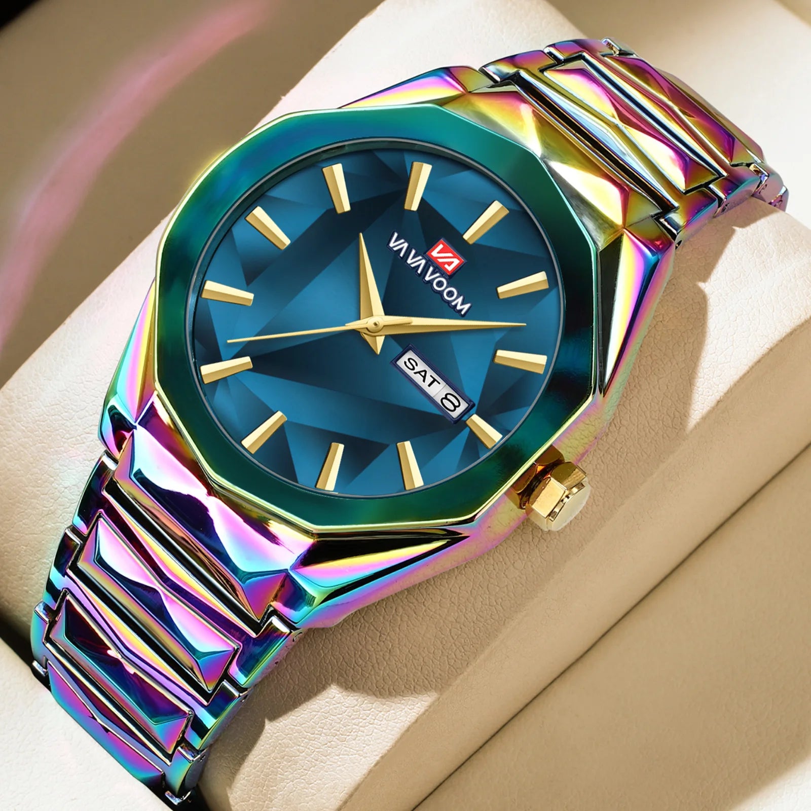 Novo relógio masculino tendência de negócios calendário duplo à prova dwaterproof água aço inoxidável mudança cor dial masculino moda relógio quartzo relógios