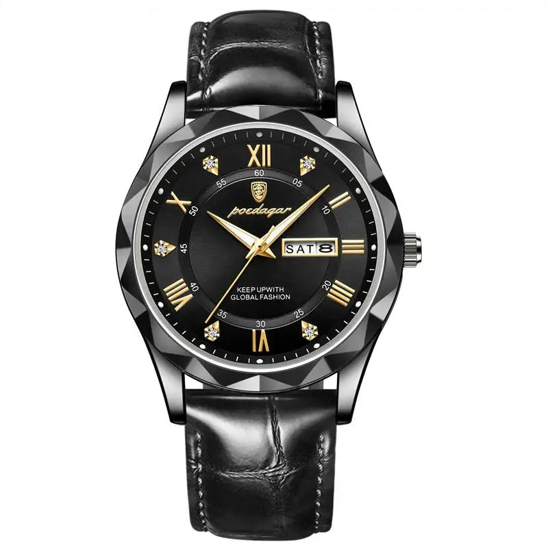 Poedagar luxo homem de negócios relógio de pulso à prova dwaterproof água luminosa data semana relógio masculino para homem relógio de quartzo couro relógios masculinos reloj
