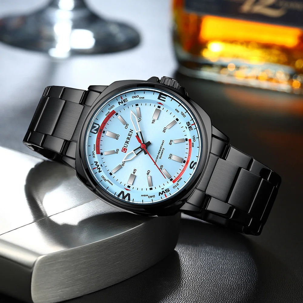 Curren 8455 relógio de pulso de quartzo masculino simples negócios moda tira de aço inoxidável relógio à prova dwaterproof água presente masculino relógio casual