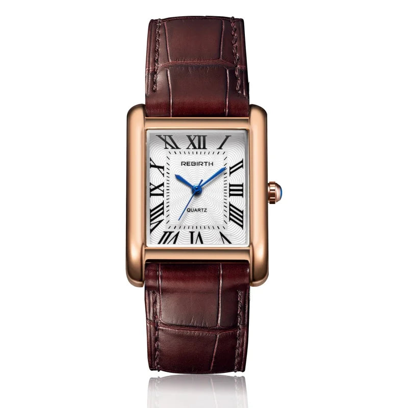 Renascimento 002 elegante relógio de quartzo feminino simples mostrador quadrado lazer pulseira couro à prova dwaterproof água simples elegante senhora relógios negócios
